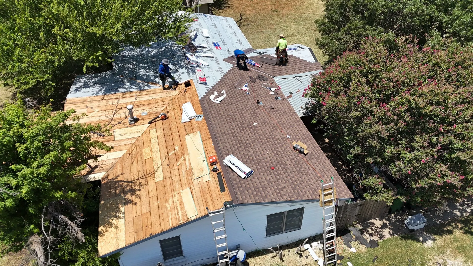 New decking and underlayment on a building under construction